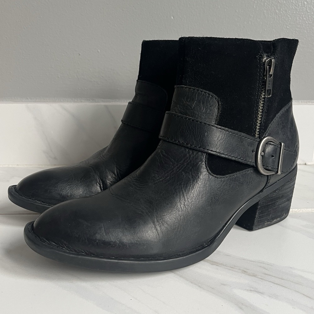 Born Korita Western Boot‎ Black Leather Suede Zip Ankle Buckle 7.5 M